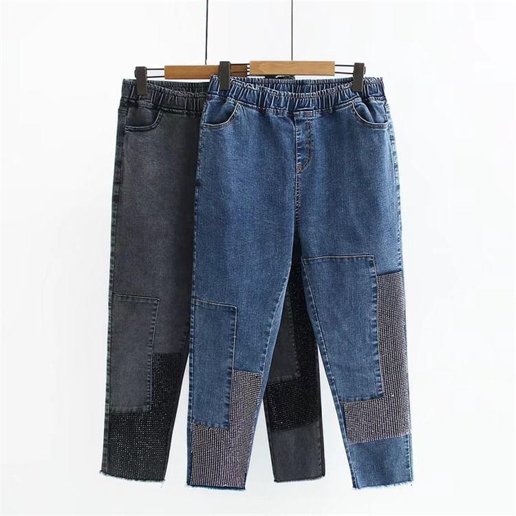 Plus Size High Rise Patchwork Harem Jeans Product Image