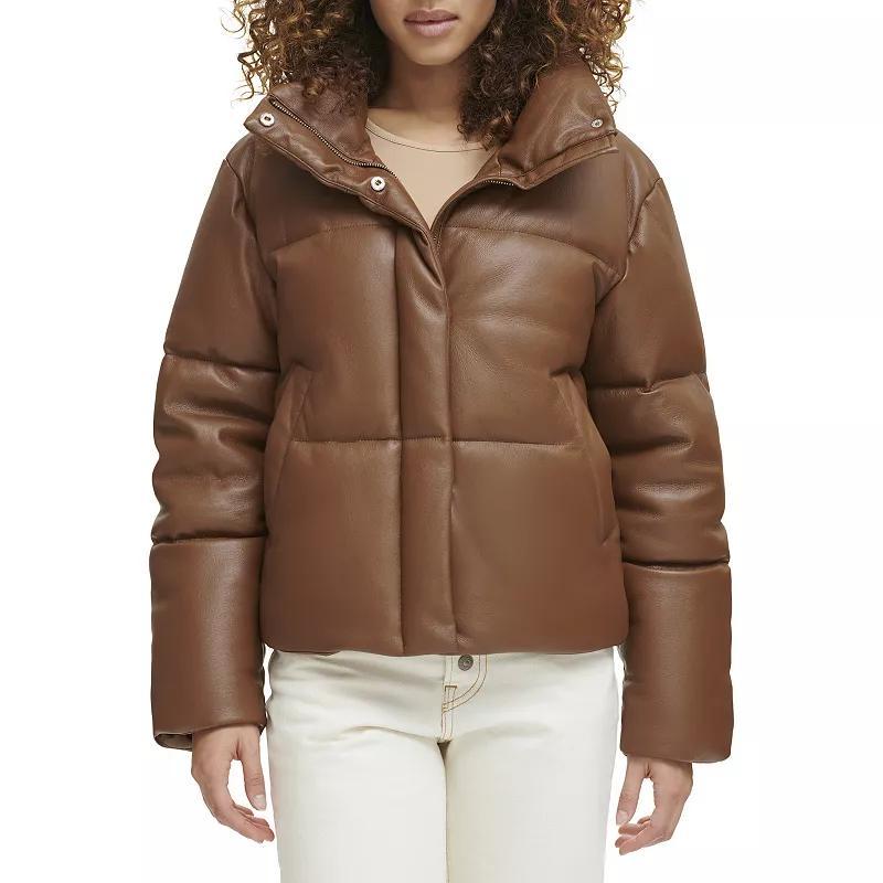 Womens Levis Faux-Leather Short Puffer Jacket Decadent Brown Product Image