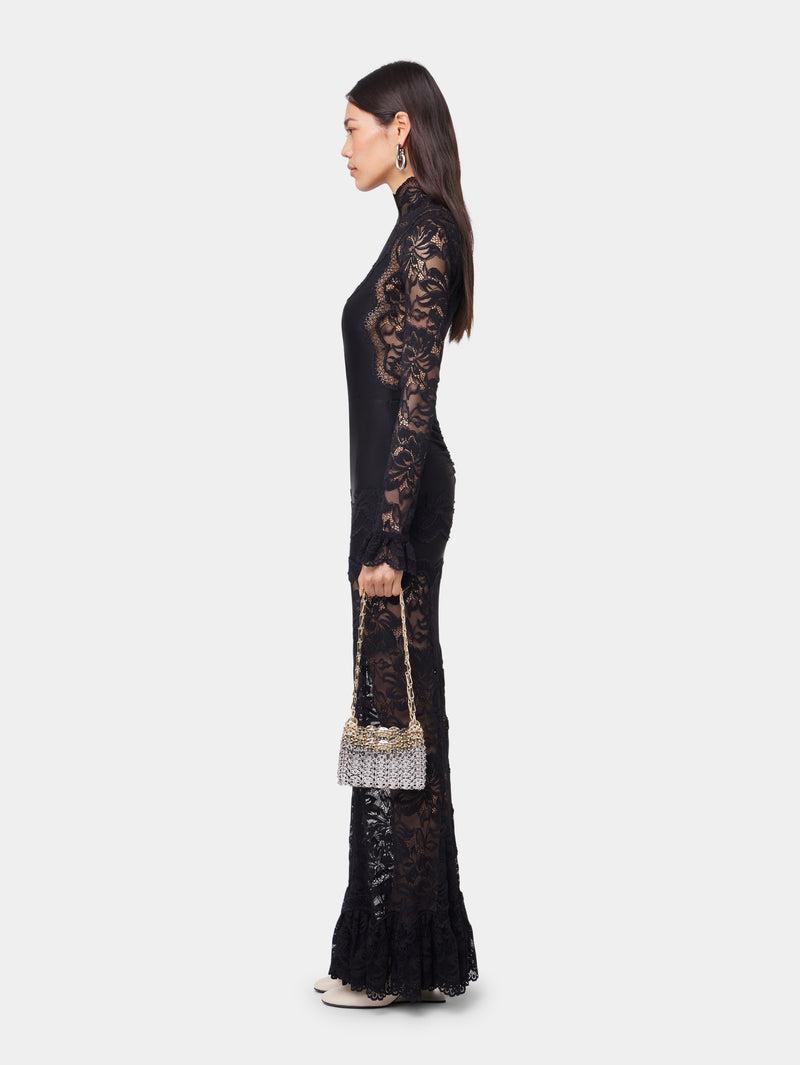 BLACK LONG DRESS IN LACE AND JERSEY Product Image