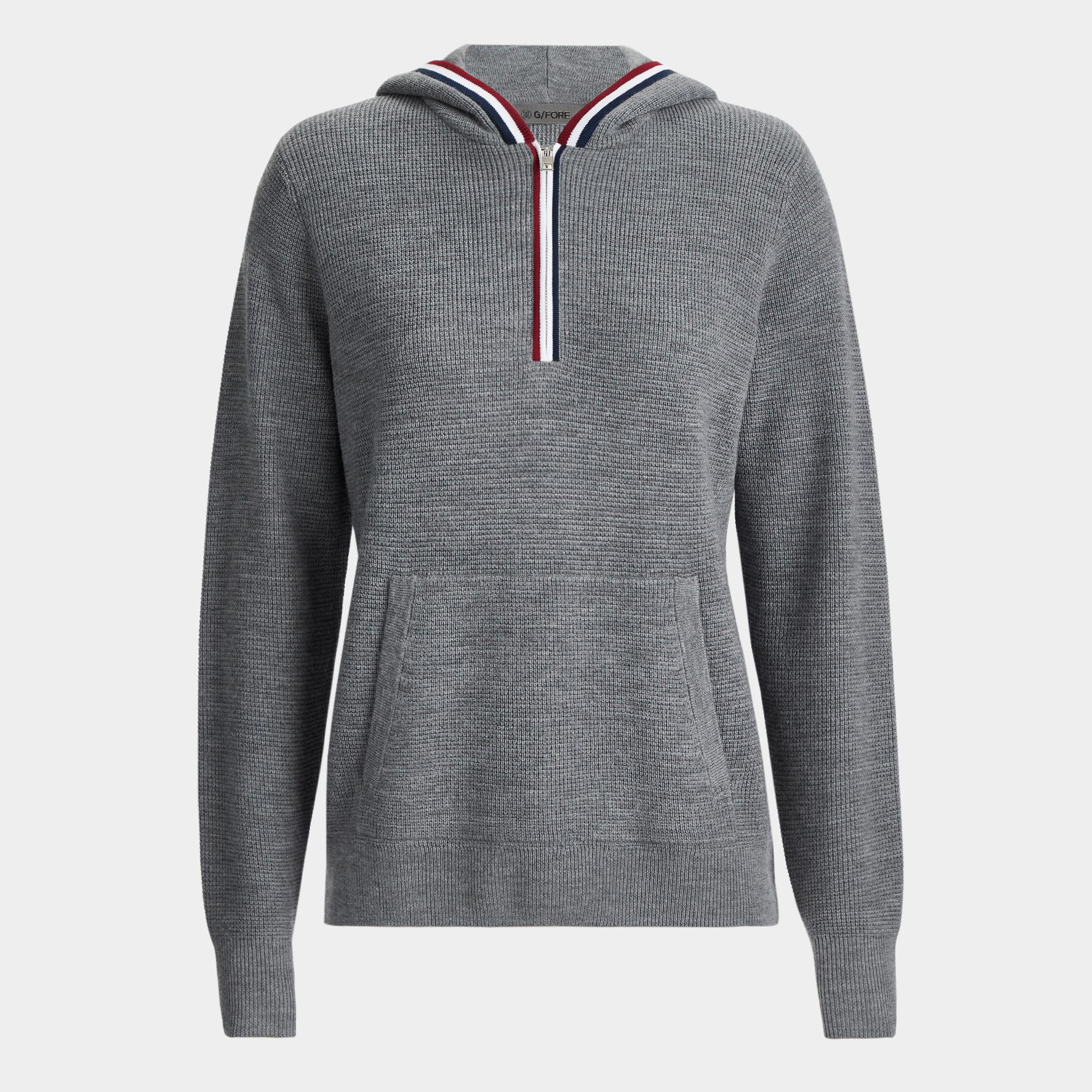 WAFFLE STITCH MERINO WOOL HOODED QUARTER ZIP SWEATER Product Image