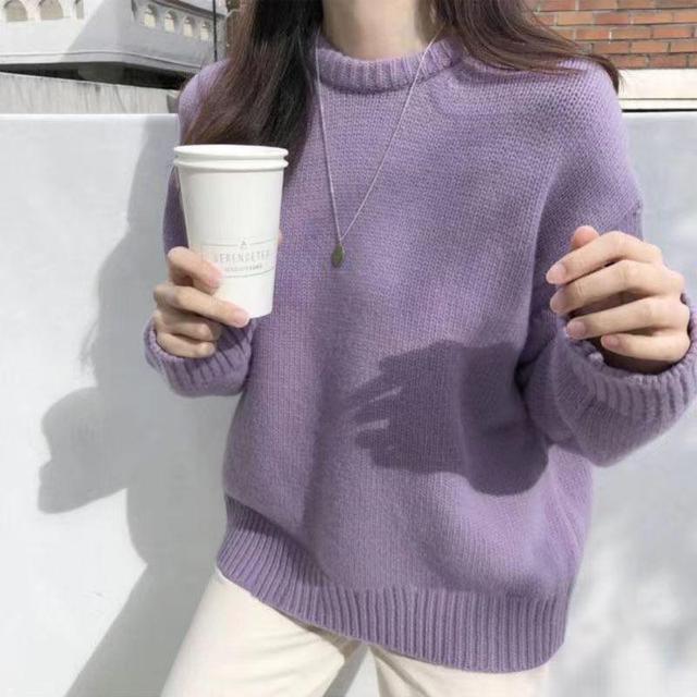 Round Neck Plain Oversized Sweater Product Image