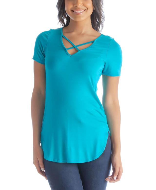 24Seven Comfort Apparel Womens V-neck T-shirt with Crossed Collarline Product Image