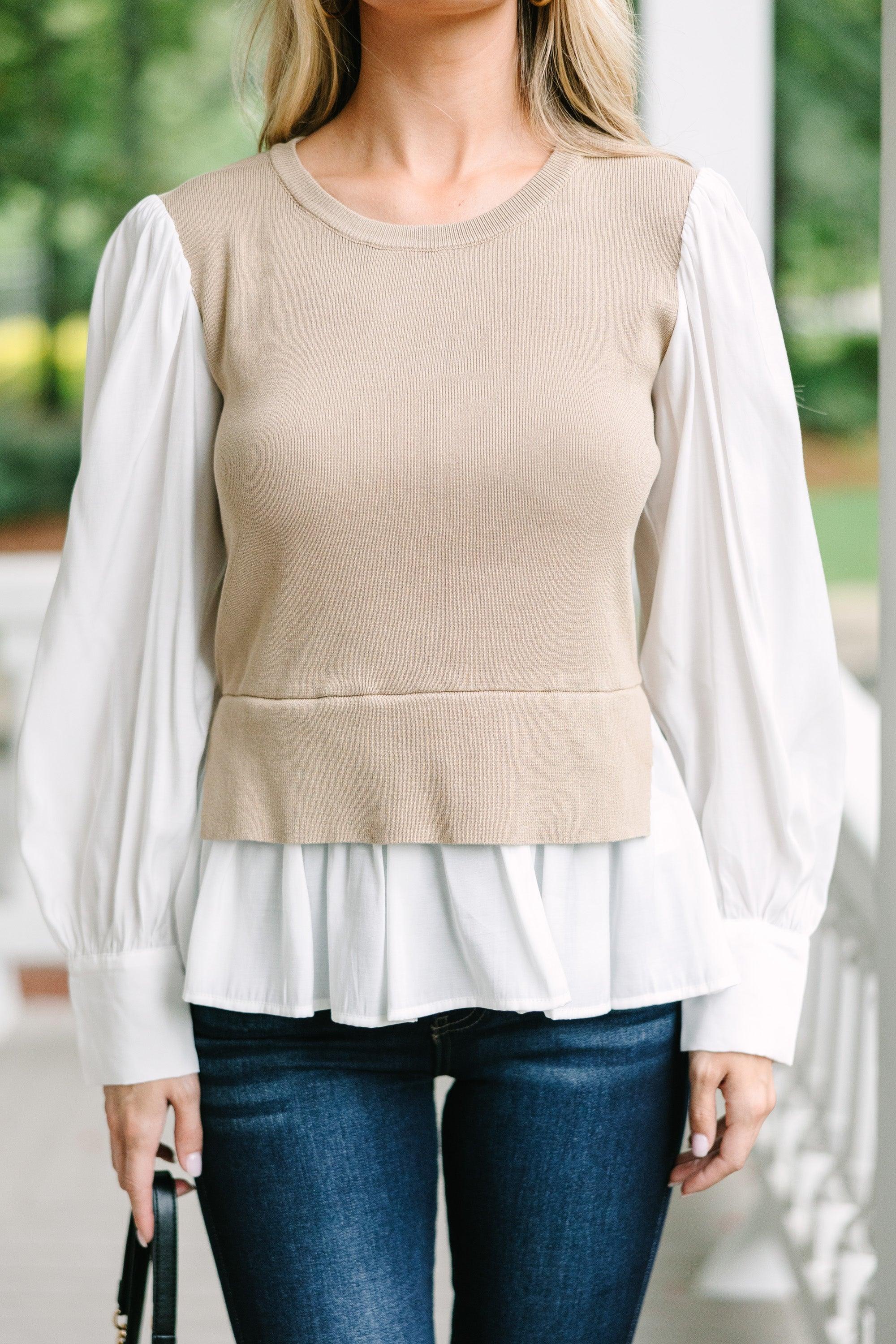 Know It All Taupe Brown Layered Sweater Female Product Image