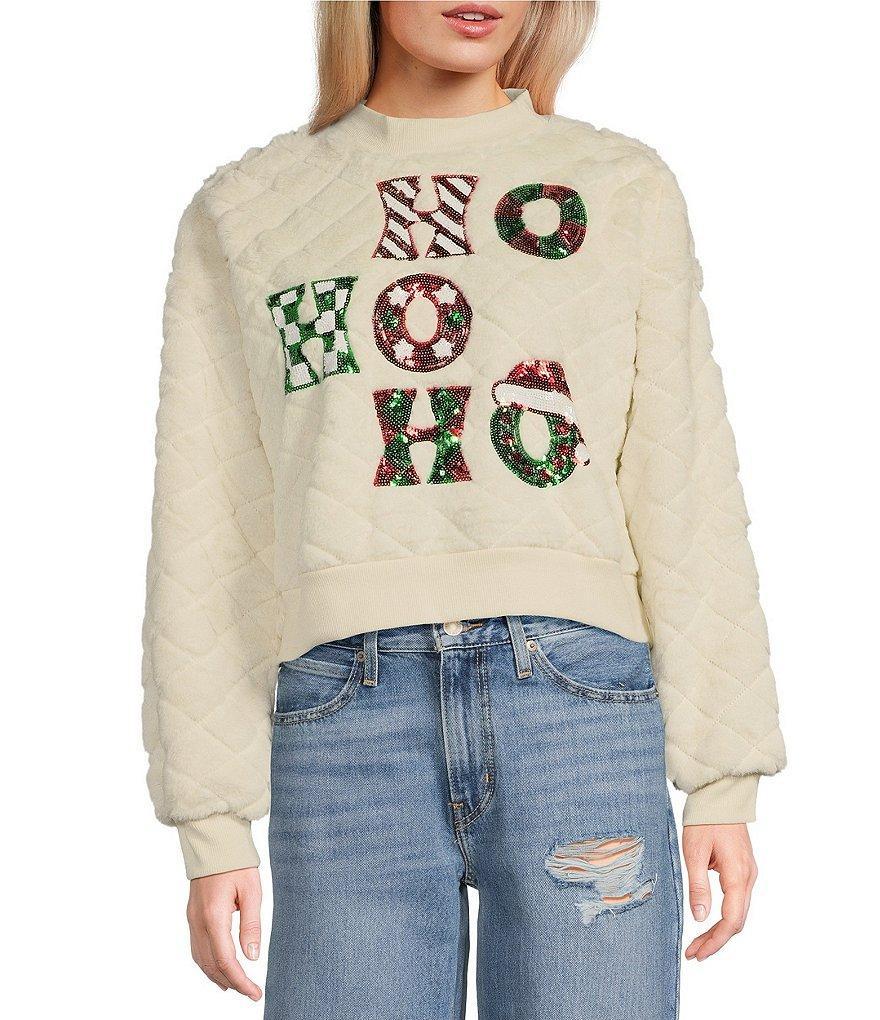 Miss Chievous Faux Fur Long Sleeve Cozy Quilted Sequin Christmas Sweater product image