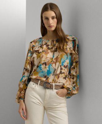 Women's Floral Tie-Neck Blouse, Regular & Petite Product Image