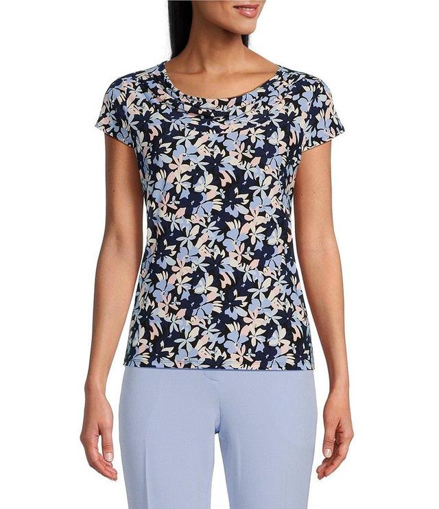 Kasper Floral Print Cowl Neck Cap Sleeve Top Product Image