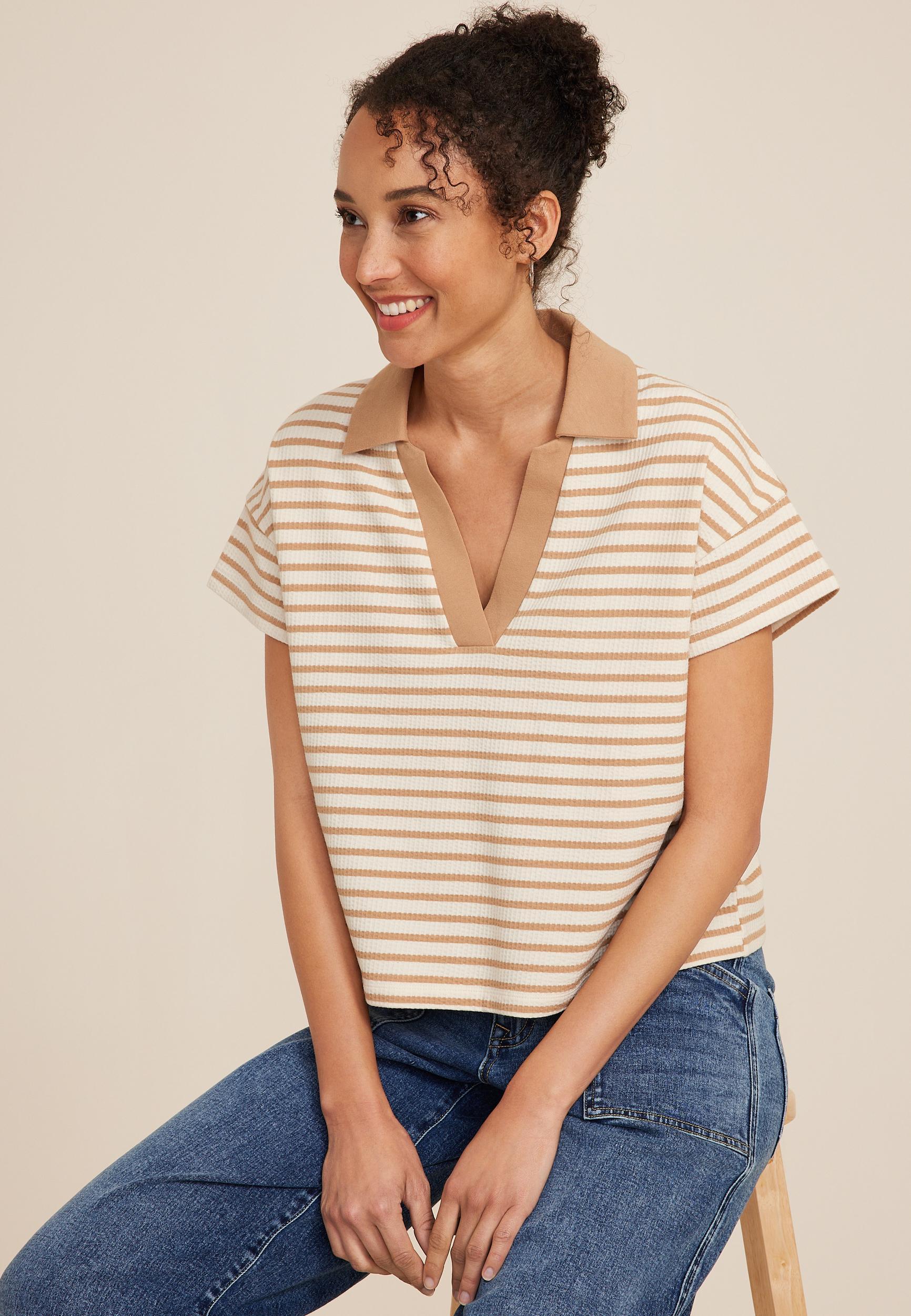 Cropped Court Polo Striped Tee Product Image