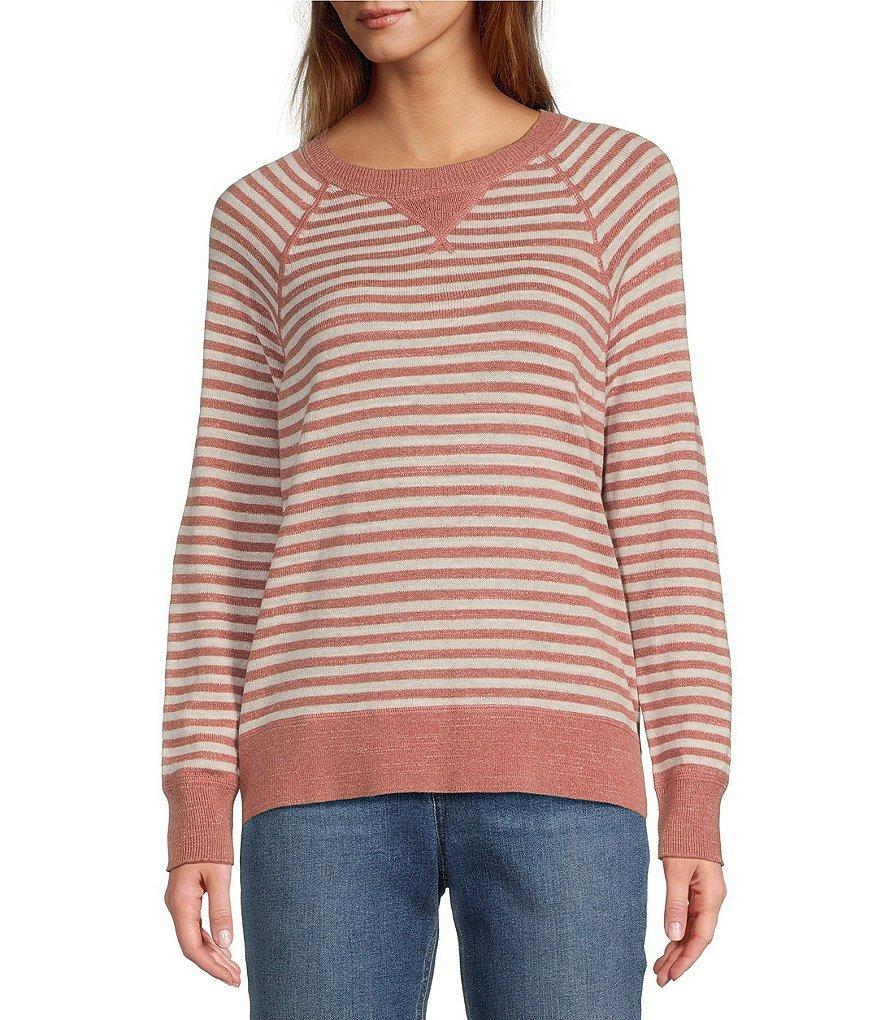 L.L.Bean Organic Cotton Slub Knit Stripe Print Crew Neck Long Sleeve Sweater Product Image