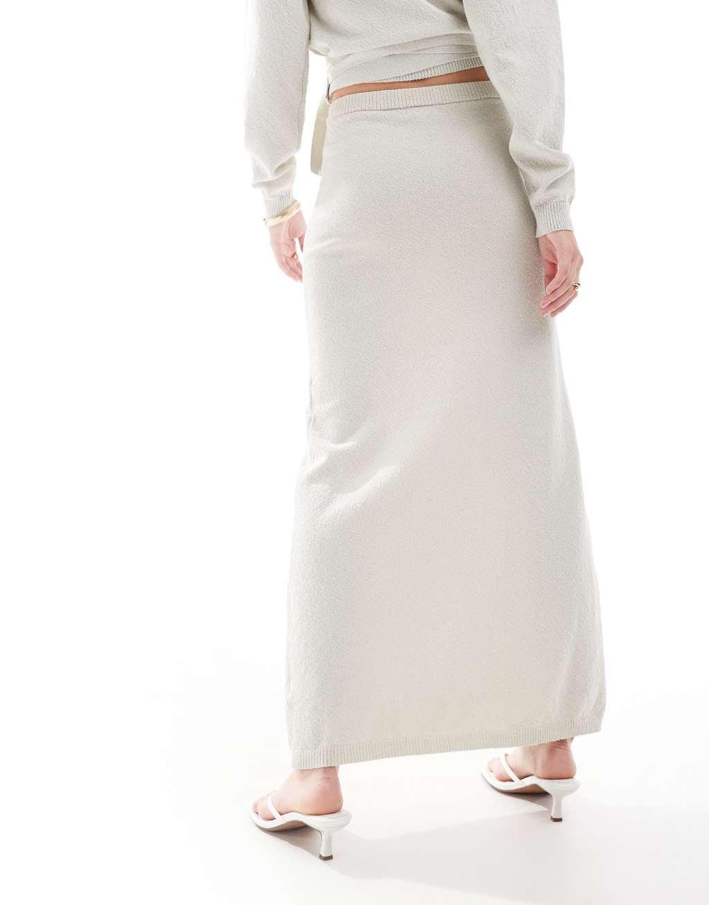 Pretty Lavish boucle knit maxi skirt in stone - part of a set Product Image