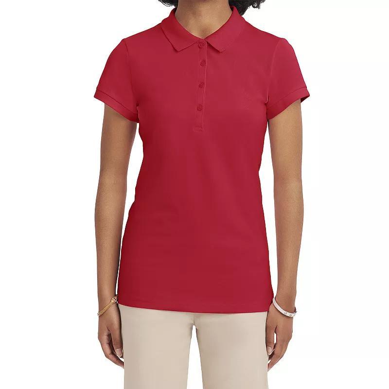 IZOD Womens Short Sleeve Stretch Pique Knit Polo Shirt Juniors Product Image