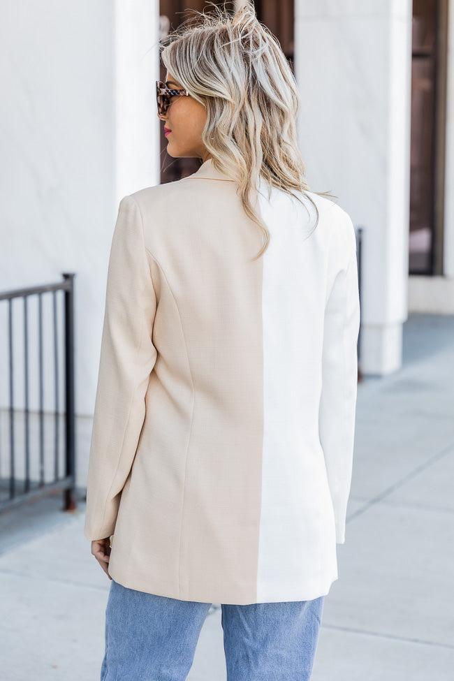 Full Disclosure Beige And Ivory Splice Colorblock Blazer FINAL SALE Product Image