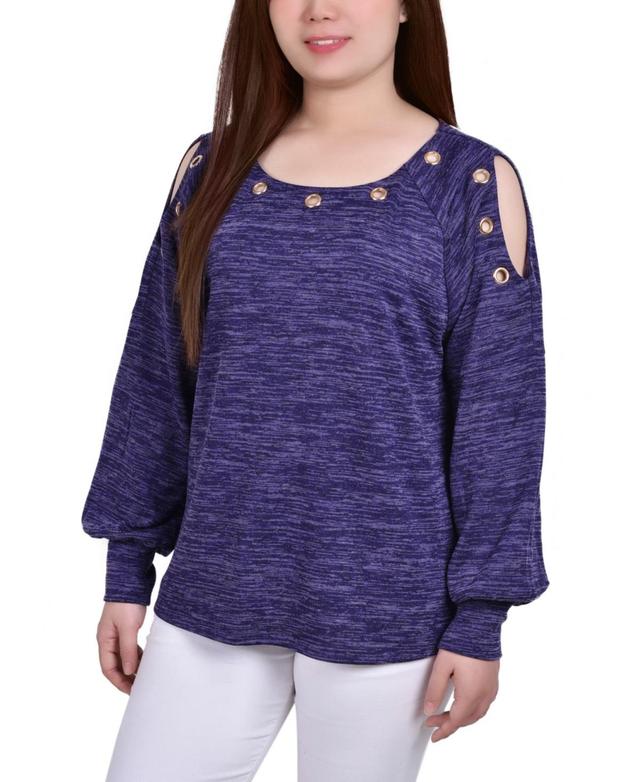 Petite Long Sleeve Shoulder Cutout Tunic Top Product Image