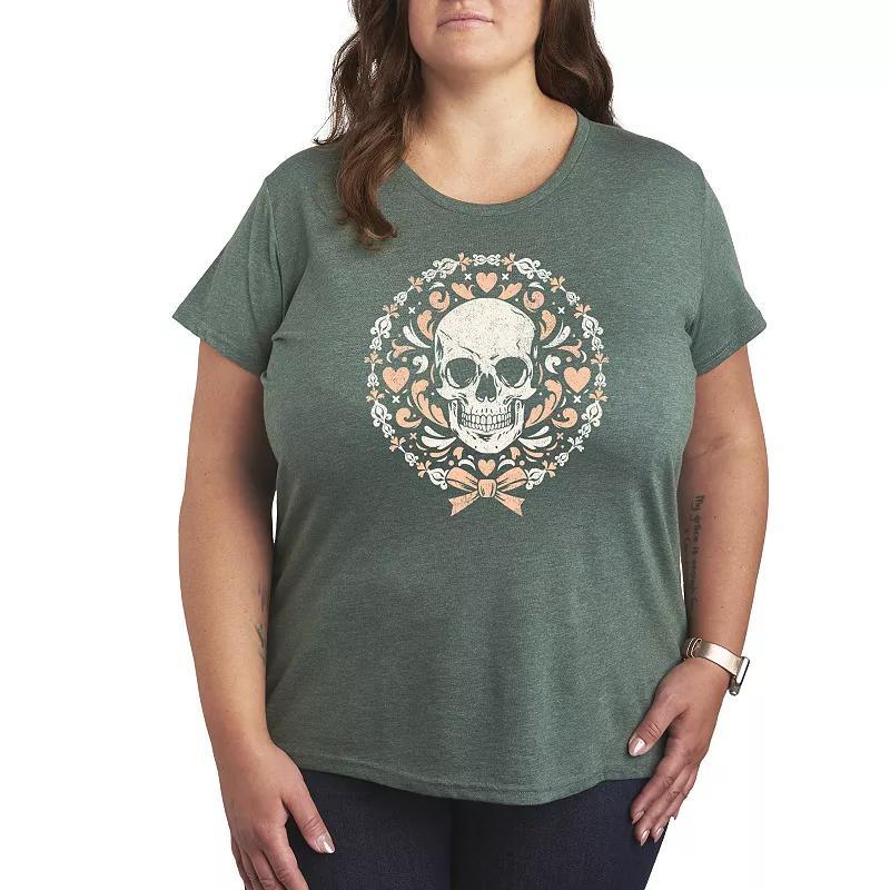 Plus Size Coquette Skull Graphic Tee, Womens Grey Dark Red Product Image