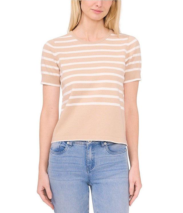 CeCe Short Sleeve Striped Crew Neck Sweater Top Product Image