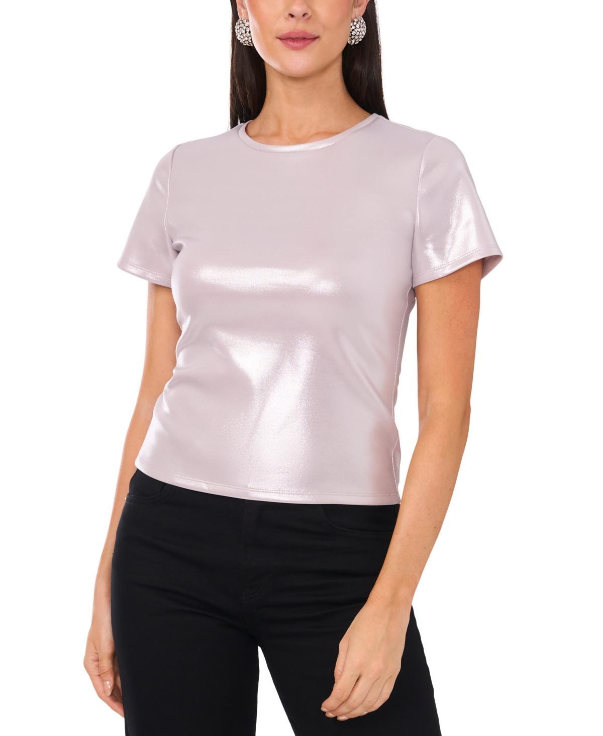 1.state Womens Short Sleeve Crew Neck Metallic T-Shirt Product Image