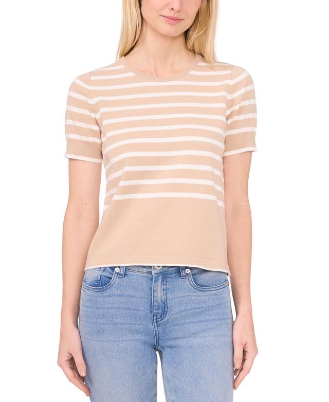 Women's Cotton Short-Sleeve Striped Crewneck Sweater Product Image