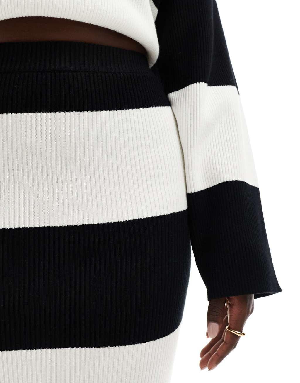 4th & Reckless Plus exclusive knit maxi skirt in black and white stripe - part of a set Product Image