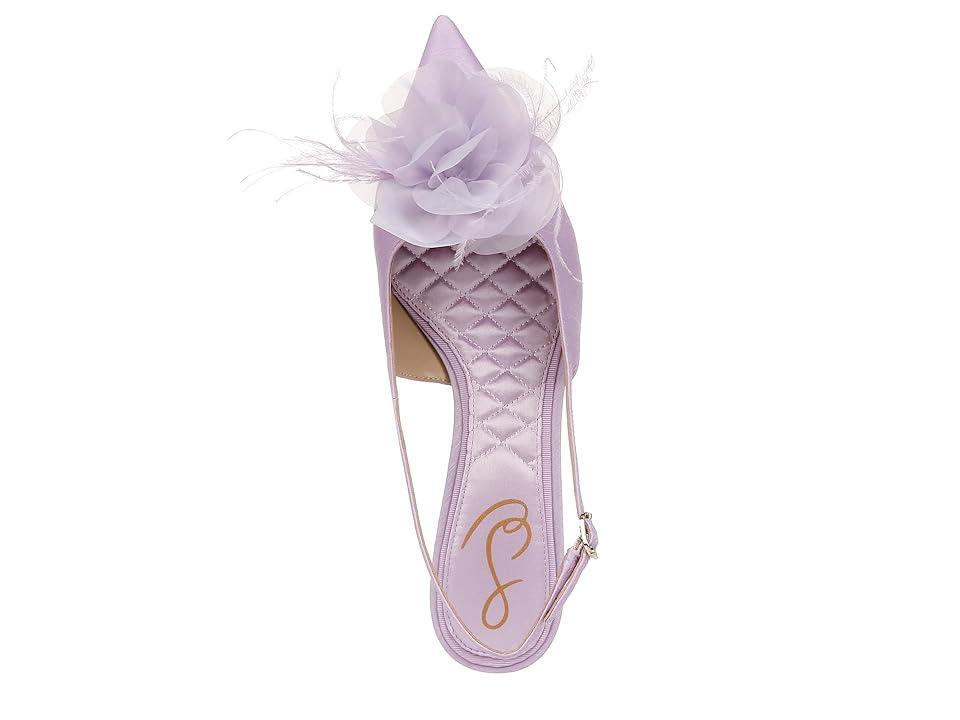 Sam Edelman Faye Satin Kitten Heel Slingback Sheer Flower and Feather Detail Pumps Product Image