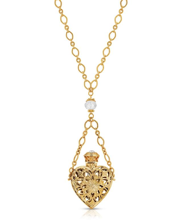 1928 Jewelry 14K Gold Dipped Crystal Filigree Heart With Glass Vial Necklace Product Image