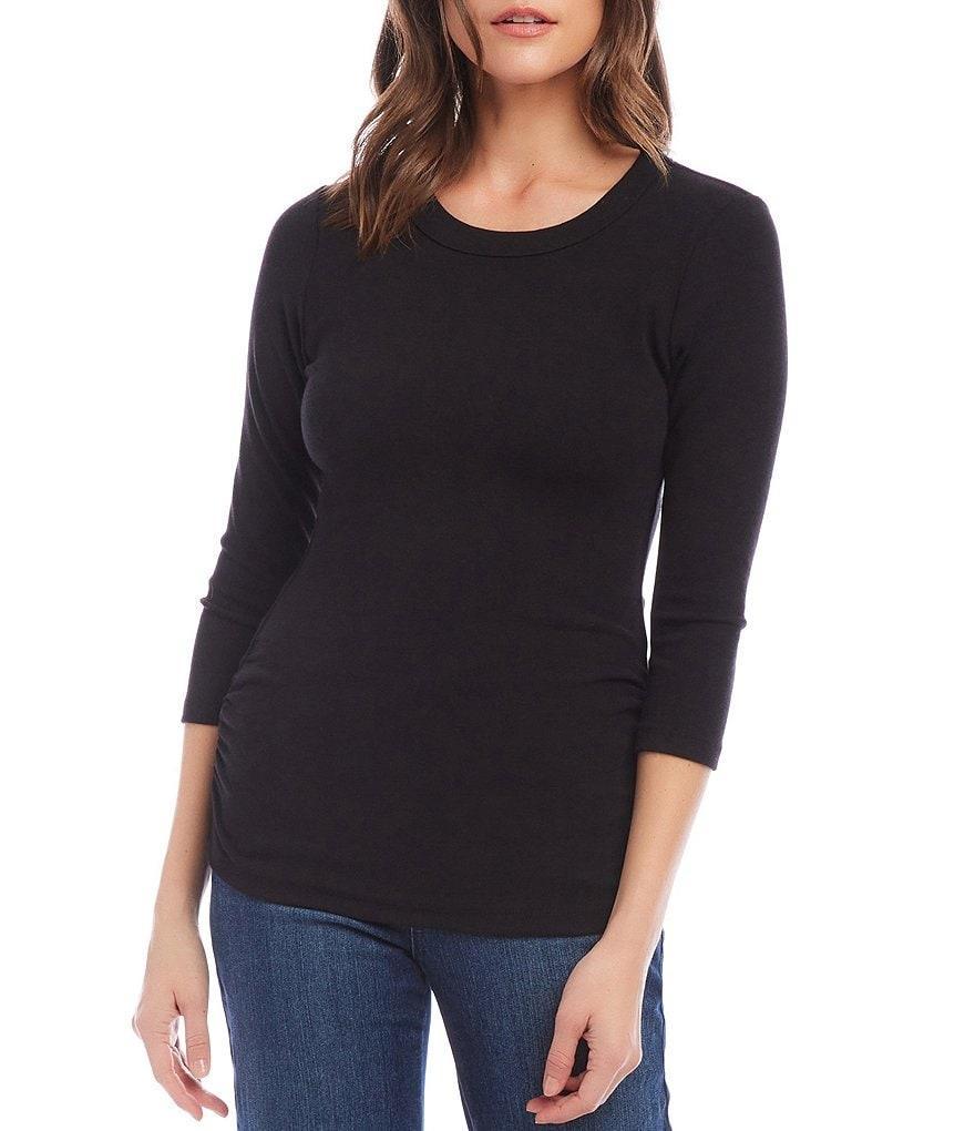 Karen Kane Solid Organic Cotton Crew Neck 3/4 Sleeve Side Shirred Fitted Tee Shirt product image