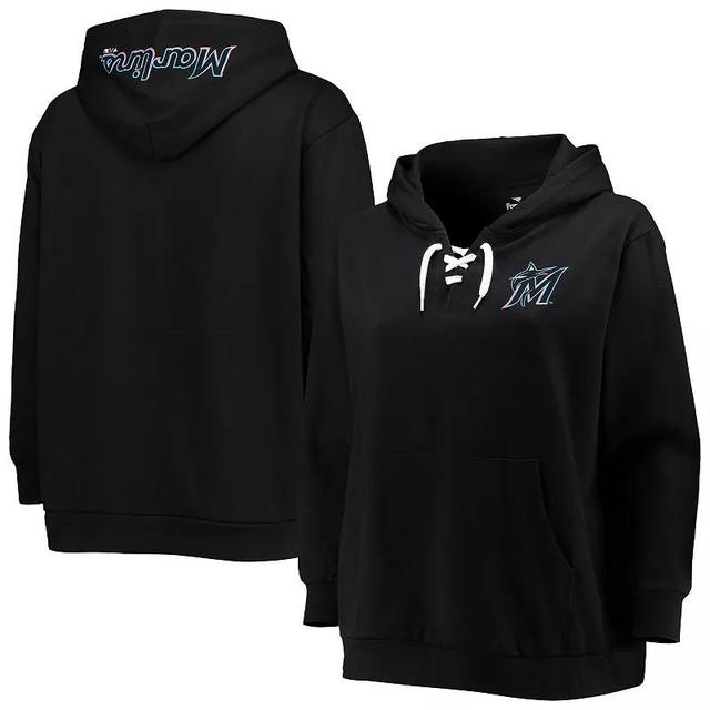 Womens Miami Marlins Plus Size Lace-Up V-Neck Pullover Hoodie Product Image