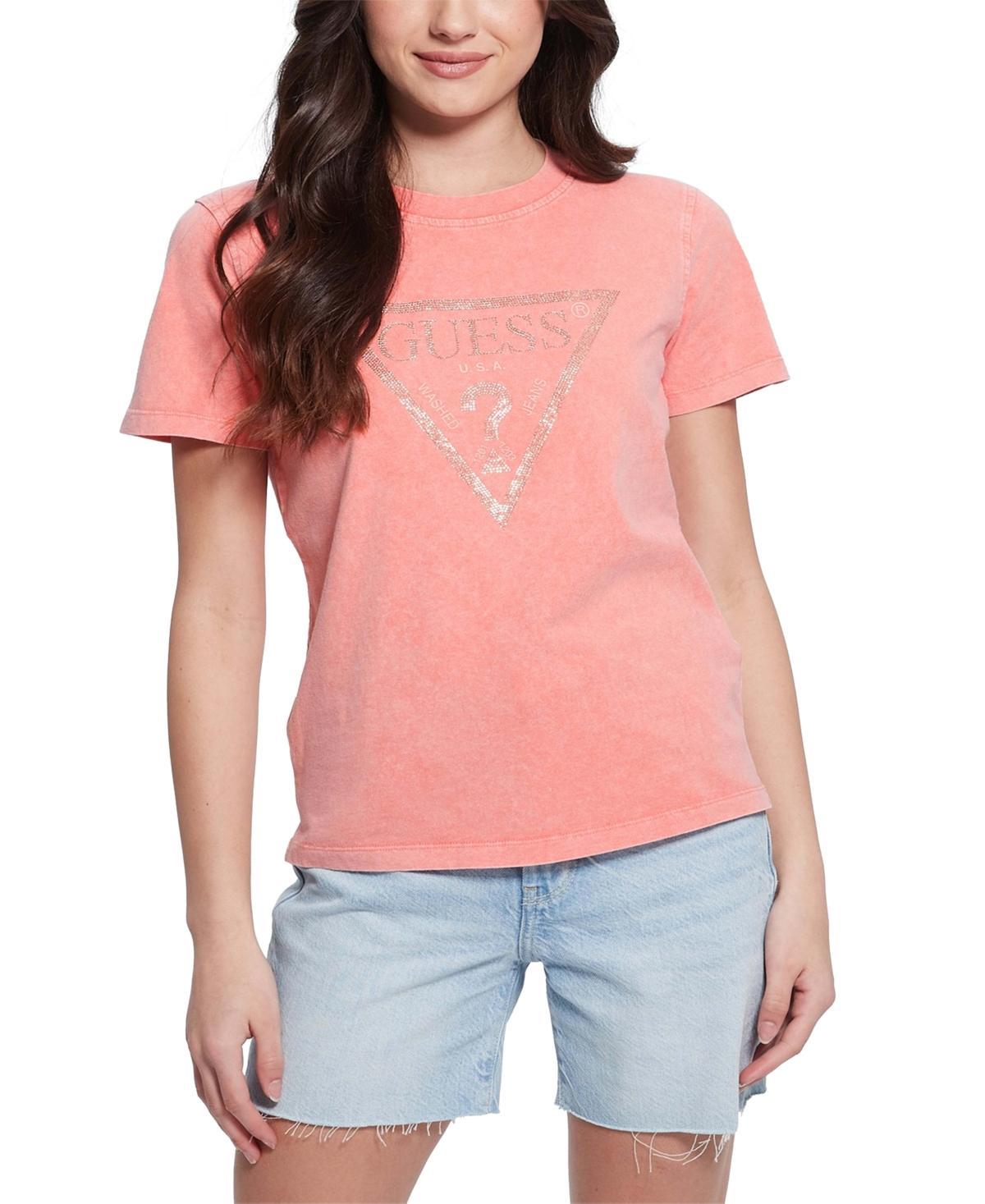 Guess Womens Studded Logo Cotton Short-Sleeve T-Shirt Product Image