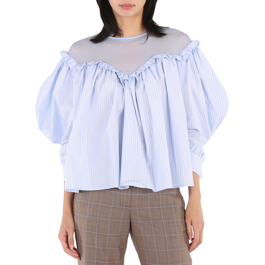 BURBERRY Ladies Pale Blue Stripe Velma Cotton Blouse Product Image