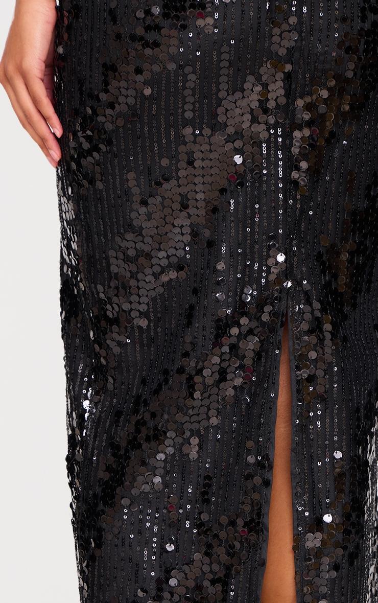 Black Sequin Low Rise Split Leg Maxi Skirt Product Image