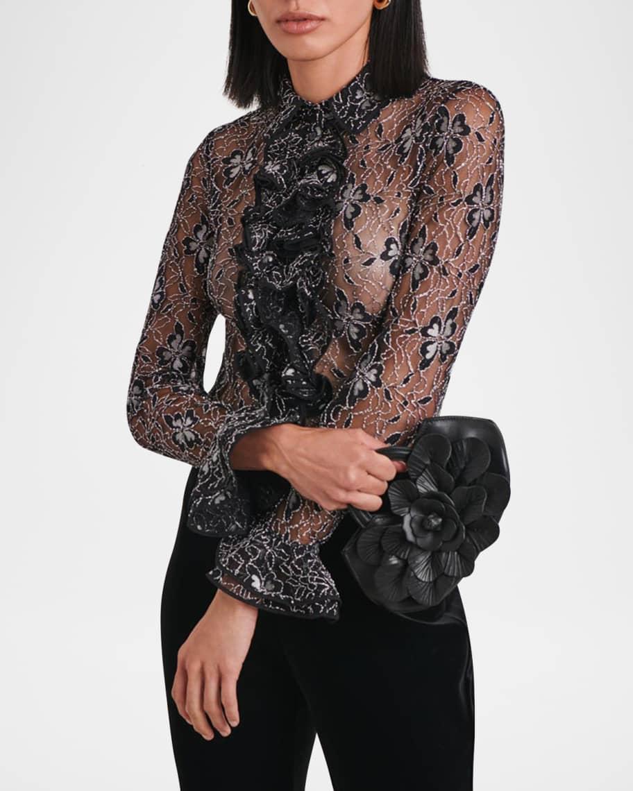 Adrienne Metallic Lace Ruffle Blouse Product Image