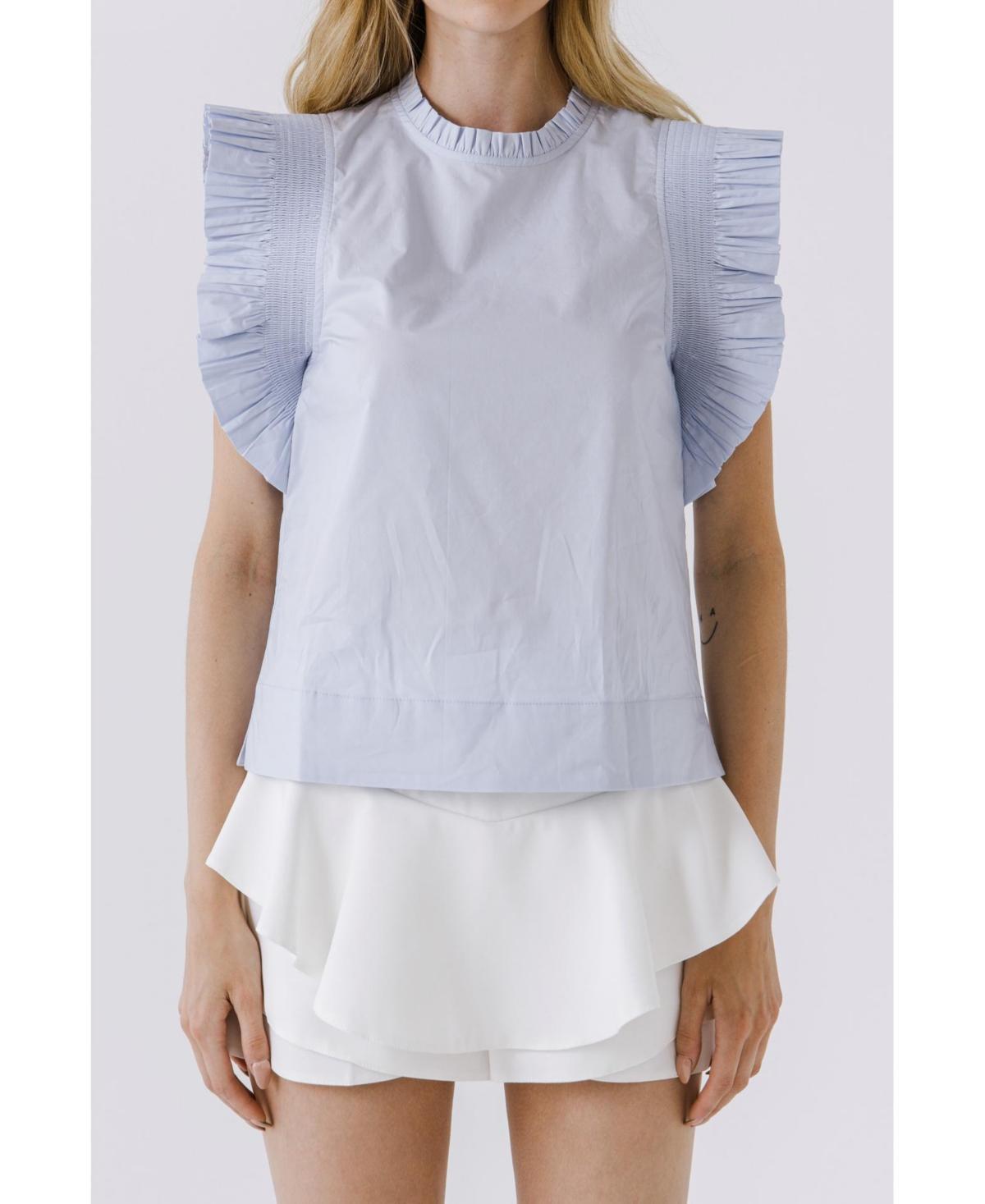 Womens Ruffle Sleeve Poplin Top Product Image