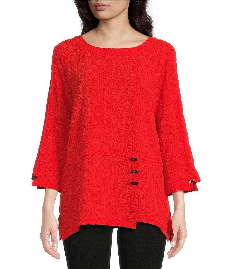 Ali Miles Textured Woven Scoop Neck 3/4 Sleeve Uneven Hem Tunic Product Image