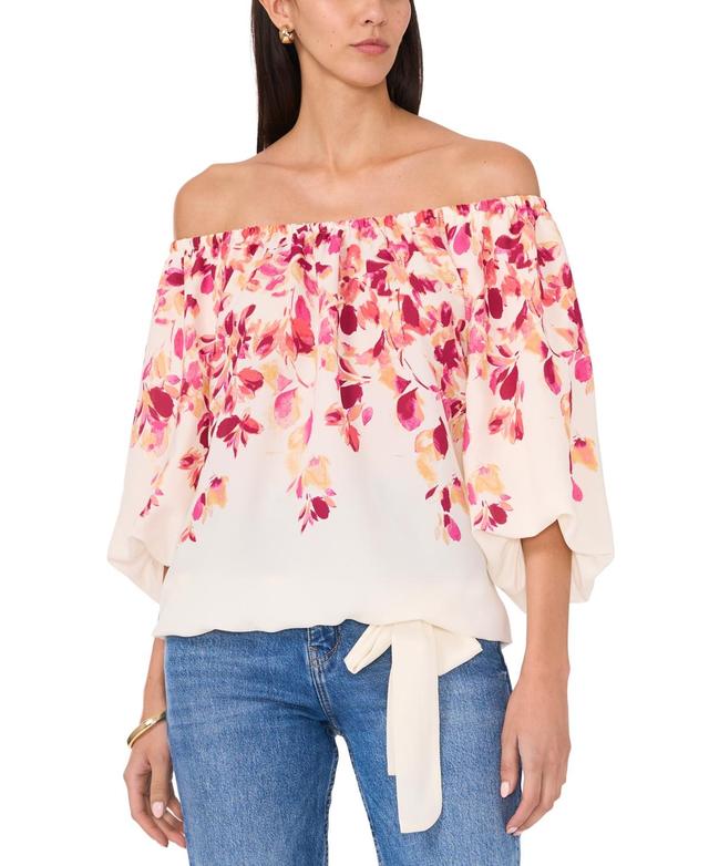 Sam & Jess Womens Off-The-Shoulder Floral Tie-Hem Top Product Image