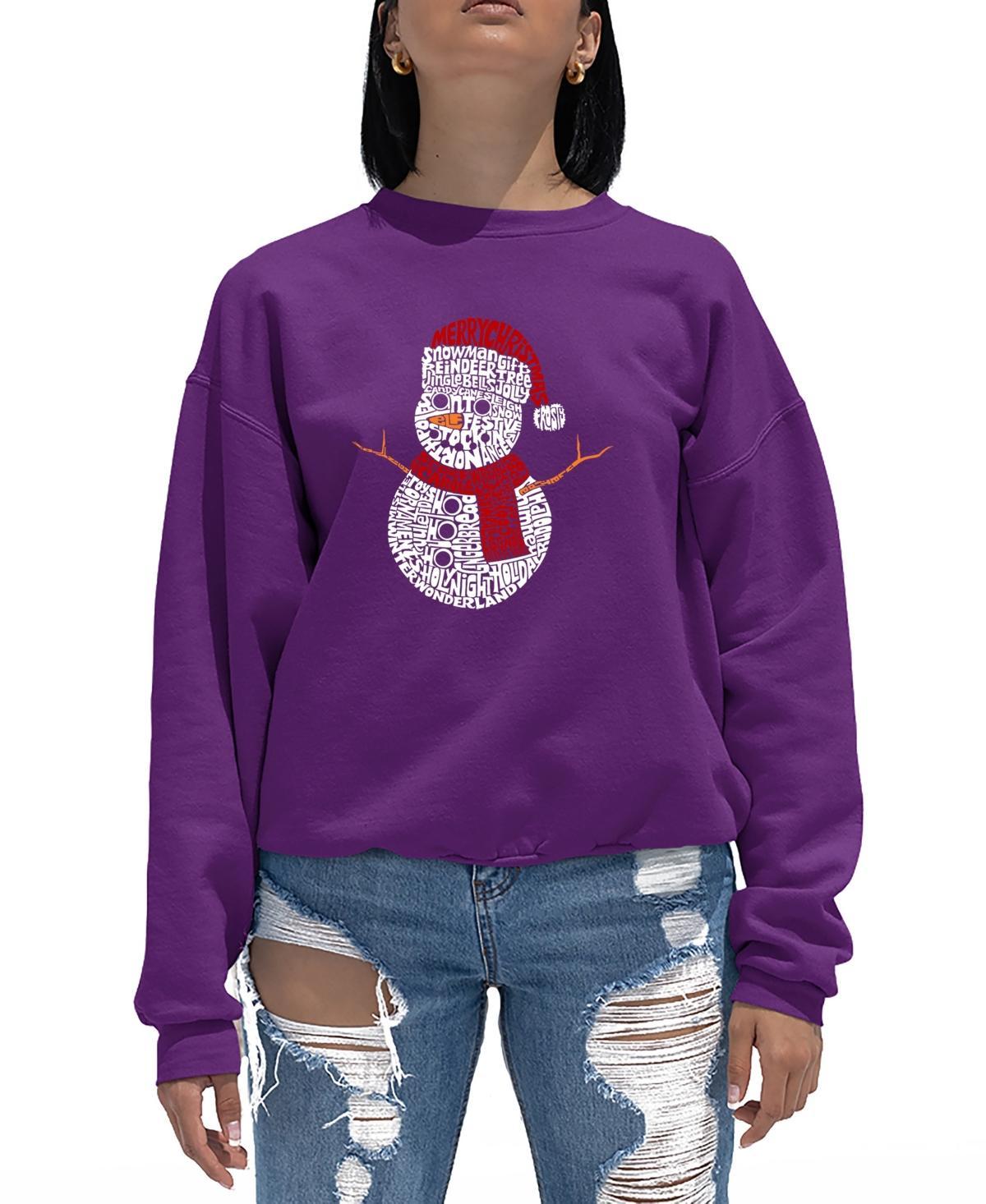 La Pop Art Womens Christmas Snowman Word Art Crewneck Sweatshirt Product Image