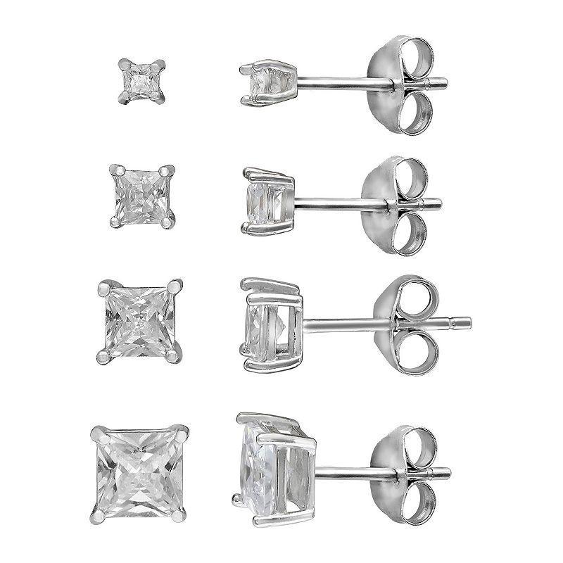 PRIMROSE Sterling Silver Graduated Square Cubic Zirconia Stud Earring Set, Womens, Gold Over Sterling Product Image