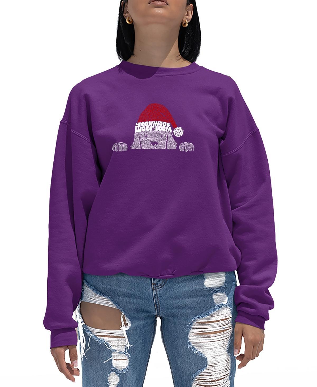 La Pop Art Womens Christmas Peeking Dog Word Art Crewneck Sweatshirt Product Image