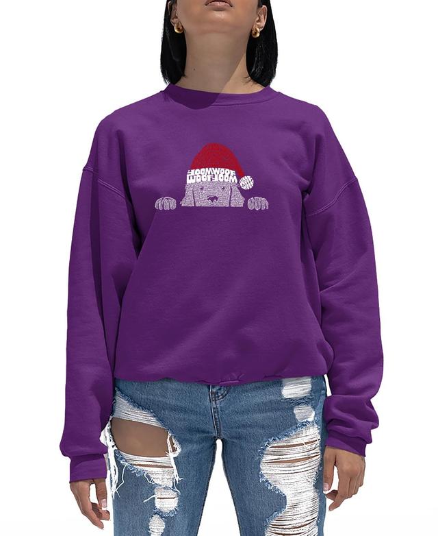 La Pop Art Womens Christmas Peeking Dog Word Art Crewneck Sweatshirt Product Image