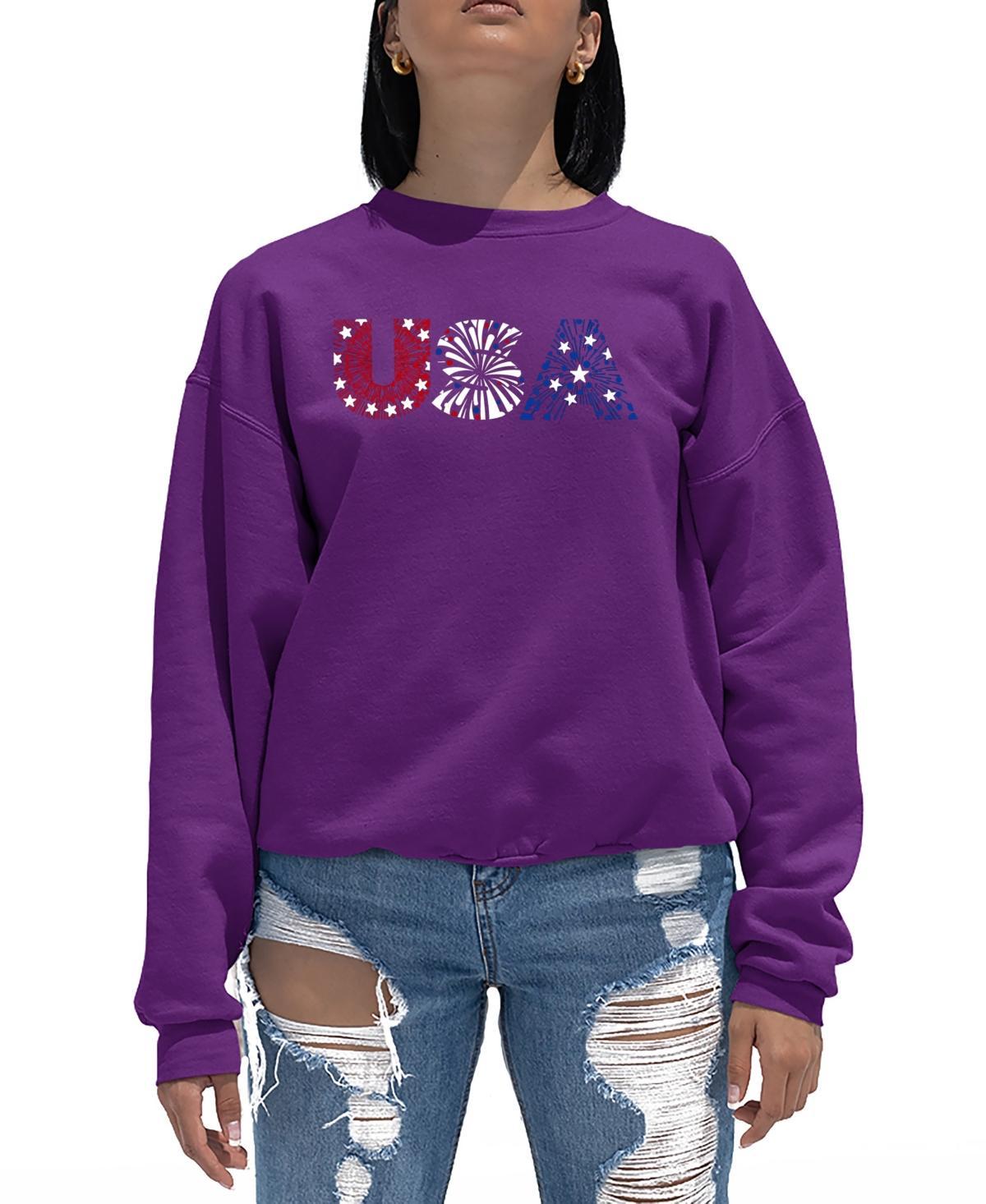 La Pop Art Womens Word Art Usa Fireworks Crewneck Sweatshirt Product Image