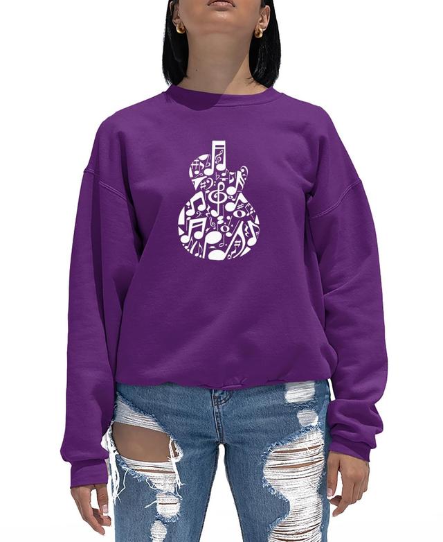 La Pop Art Womens Music Notes Guitar Word Art Crewneck Sweatshirt Product Image