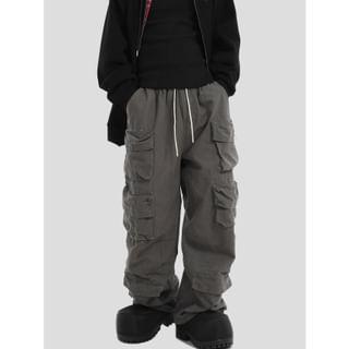 Drawstring Waist Plain Wide Leg Cargo Pants product image