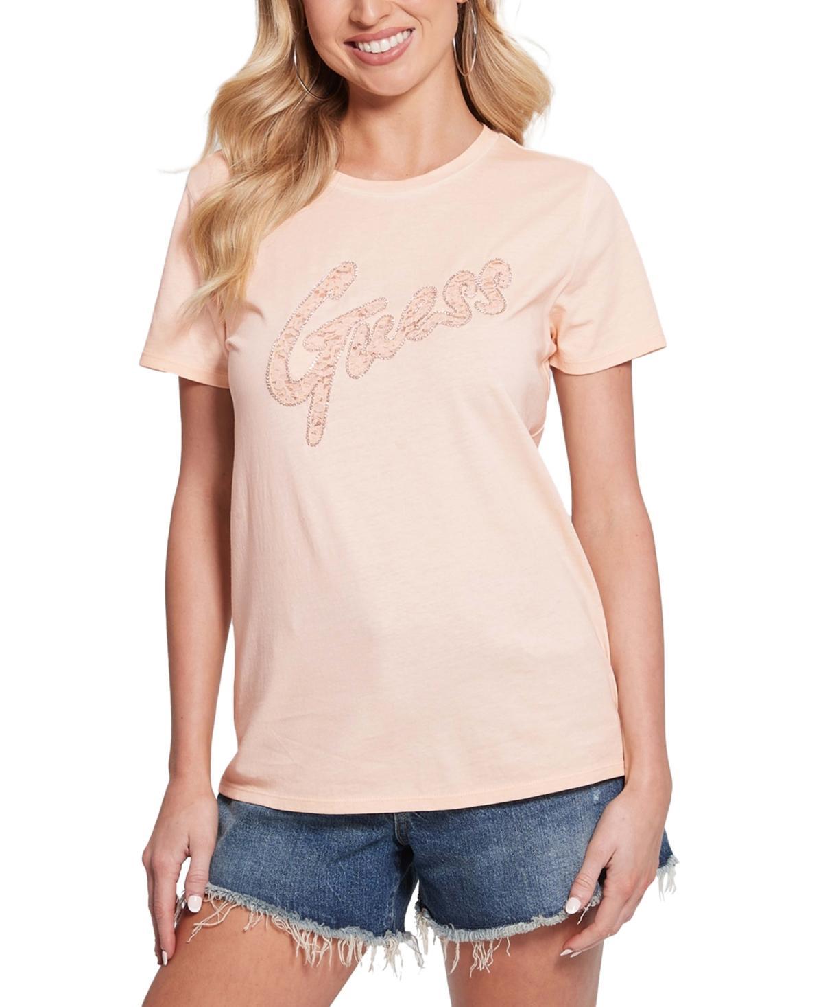 Women's Cotton Lace-Logo Short-Sleeve Easy T-Shirt Product Image