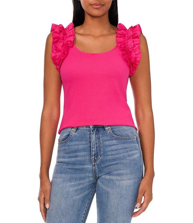 CeCe Crew Neck Sleeveless Ruffle Ribbed Blouse Product Image