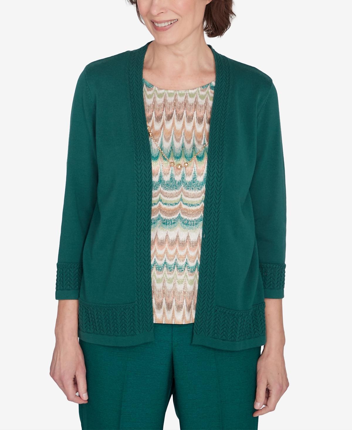 Womens Alfred Dunner Biadere Sweater with Detachable Necklace Green Product Image