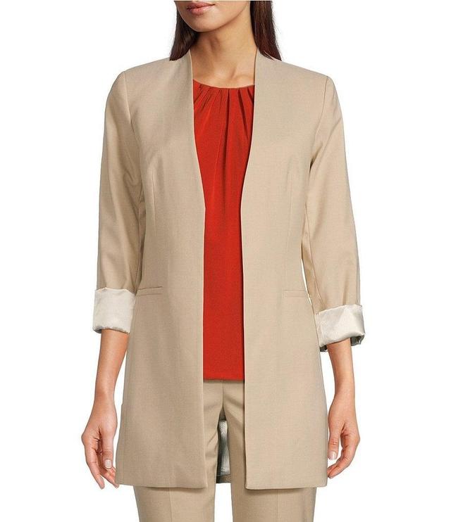 Calvin Klein Open Front 3/4 Roll Sleeve Collarless Blazer Jacket Product Image