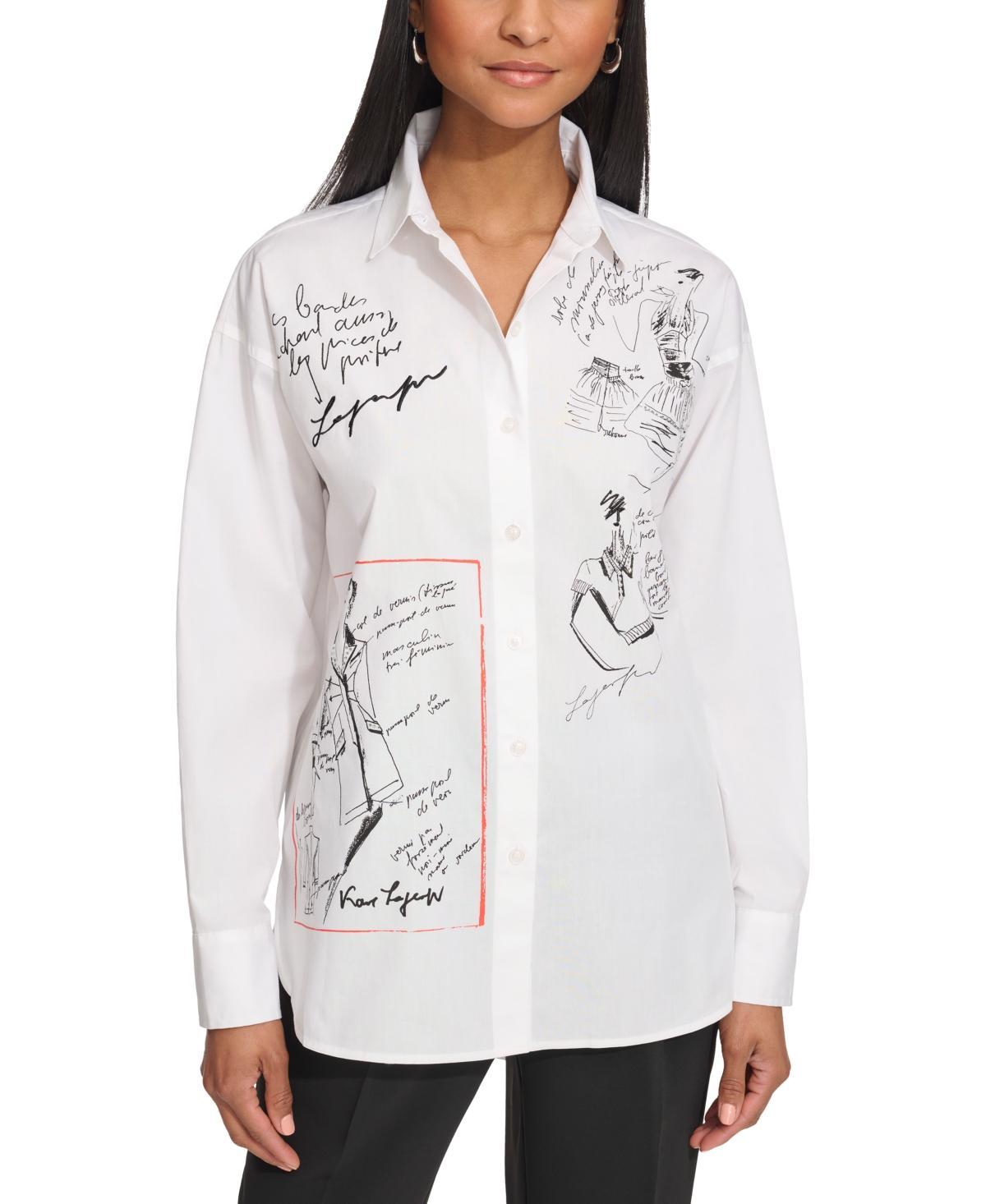 Karl Lagerfeld Paris Womens Sketch-Graphic Poplin Shirt product image