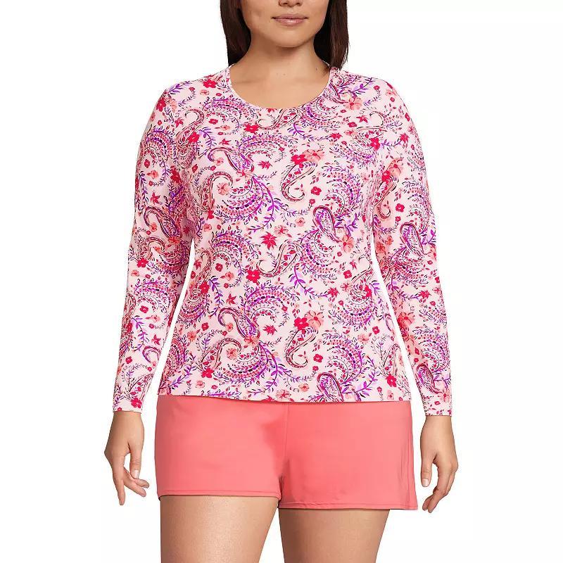 Plus Size Lands End UPF 50 Long Sleeve Rash Guard, Womens Blue Floral Product Image