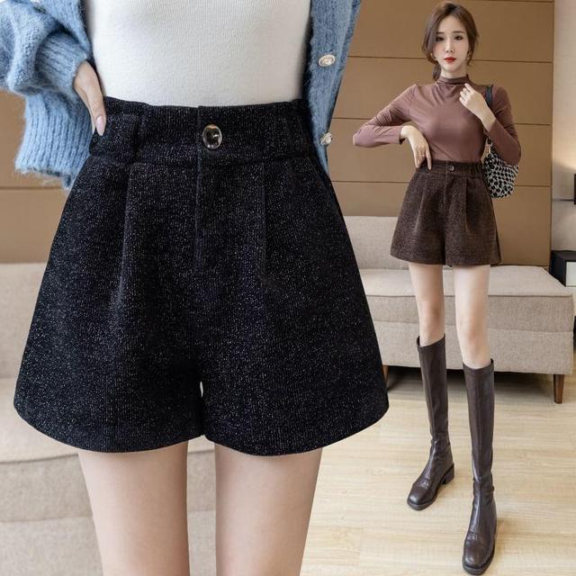 High Waist Plain Glitter Shorts Product Image