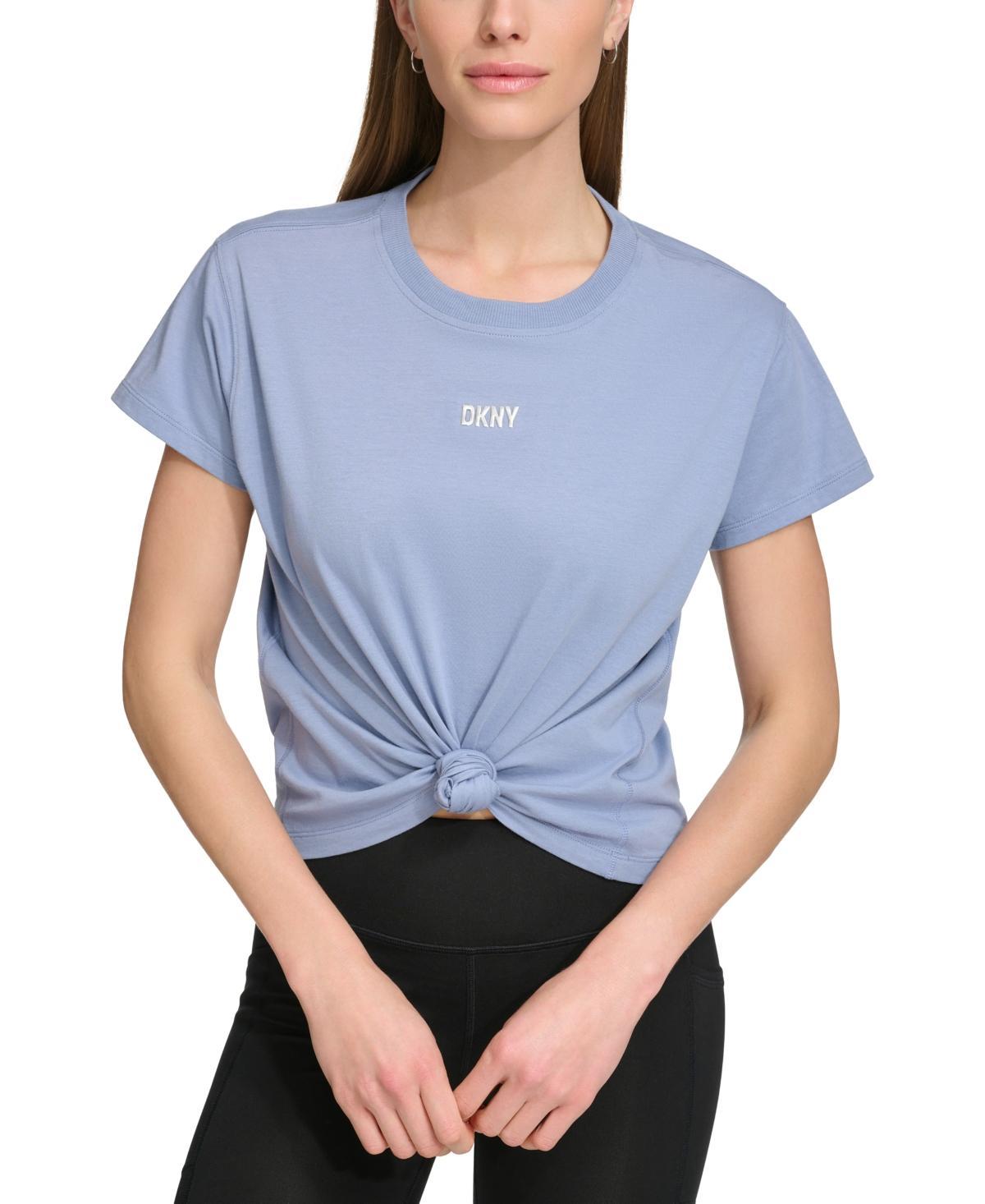 Dkny Sport Womens Knot-Front Metallic Logo T-Shirt Product Image