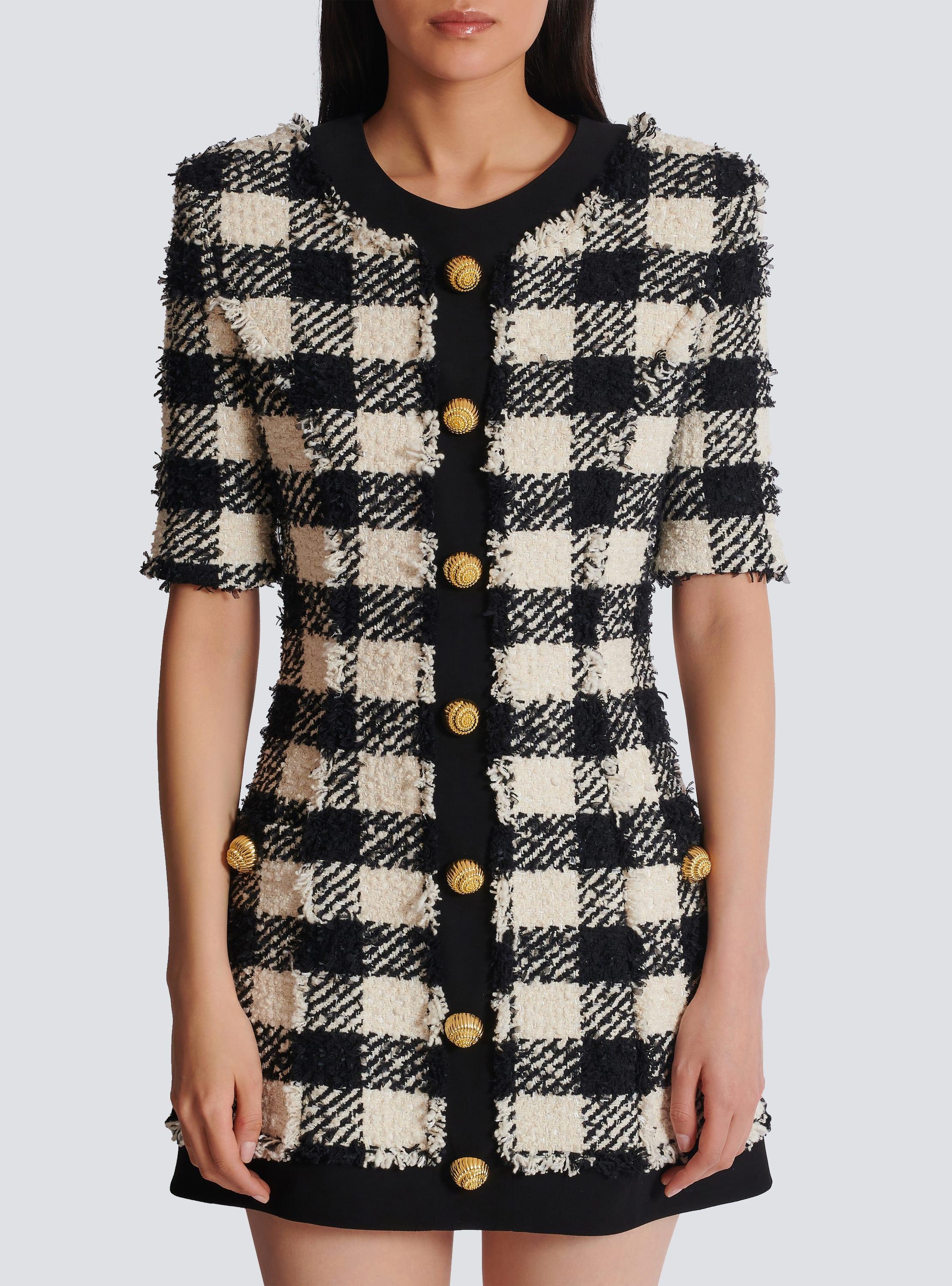 Gingham tweed and crepe dress Product Image