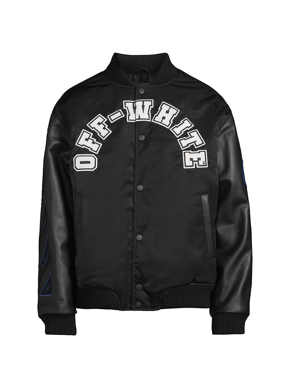 Mens Logo Leather-Sleeve Varsity Jacket Product Image