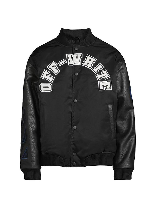 Mens Logo Leather-Sleeve Varsity Jacket Product Image